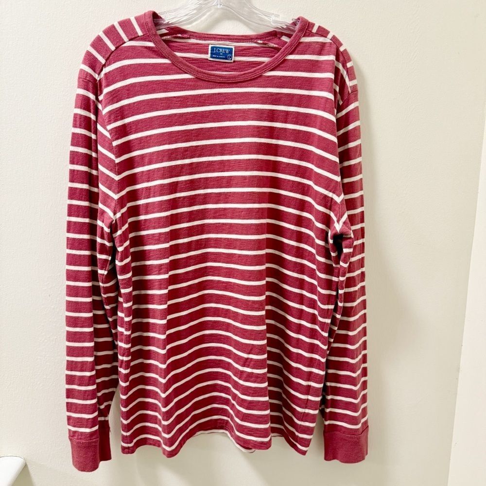 J.Crew Red White Striped Long Sleeve Tee Shirt Men’s Size L Cotton